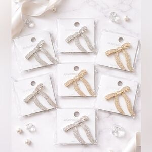 8 PC Rhinestone Bow Brooch Bundle Silver & Gold Tone Sparkly Ribbon Pins NEW